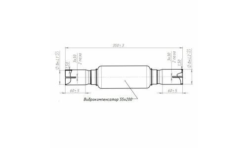 Переходник выхлопной трубы Trialli, длина 350мм, Ø55/60мм, нержавеющая (алюминизированная) сталь, с гофрой, арт. EPC 5560-50200