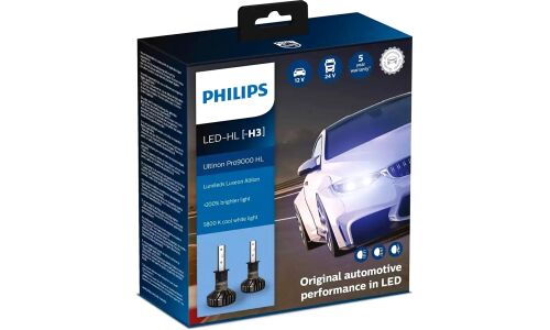 Лампа светодиодная Philips Ultinon Pro9000 H3 (PK22s, T12), 12/24В, 18Вт (соответствует 55Вт), 5800К, комплект 2 шт, арт. 11336U90CWX2
