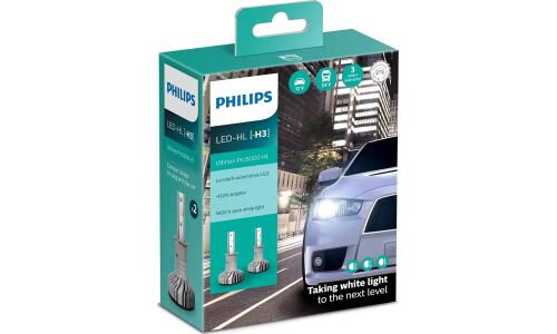 Лампа светодиодная Philips Ultinon Pro5000 H3 (PK22s, T12), 12/24В, 15Вт, (соответствует 55Вт), 5800К, комплект 2 шт, арт. 11336U50CWX2