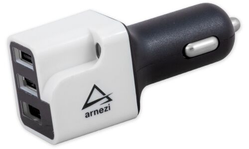 Зарядное устройство в прикуриватель Arnezi, 12В, 3хUSB (5В, 4.8А), белый/чёрный цвет, арт. A0603012