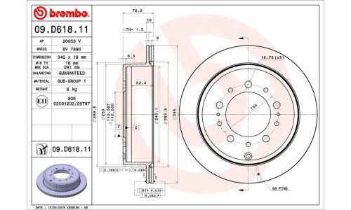 Диск тормозной Brembo, арт. 09.D618.11