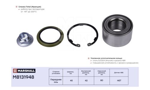 Подшипник ступицы колеса Marshall, арт. M8131948