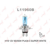 Лампа галогенная LYNXauto Super White H19 (PU43t-3, T11), 12В, 60/55Вт, 4200К, 1 шт, арт. L11960B