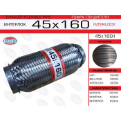 Гофра глушителя Euroex, Interlock, 45x160мм, усиленная, арт. 45x160il