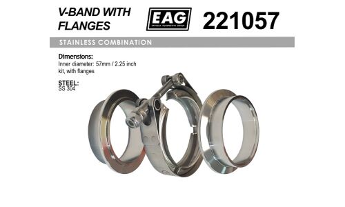 Хомут V-Band 57мм/2.25' к-т (с фланцами SS304) EAG, арт. 221057