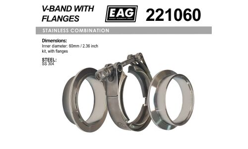 Хомут V-Band 60мм/2.36' к-т (с фланцами SS304) EAG, арт. 221060