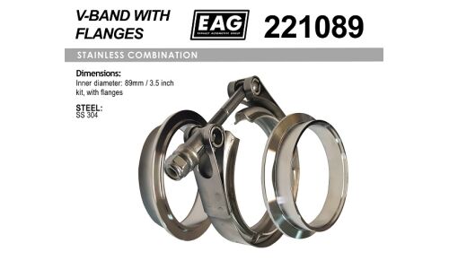 Хомут V-Band 89мм/3.5' к-т (с фланцами SS304) EAG, арт. 221089