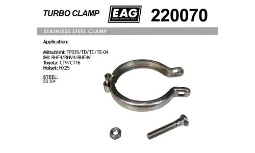 Хомут турбины Mitsubishi TF035/TD/TC/TE-04, IHI RHF4/RHV4/RHF4V, Toyota CT9/CT16, Holset HX25 SS304 EAG EAG, арт. 220070
