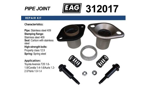 Демпферное соединение нерж. Toyota Avensis T25 1.6-1.8/Corolla 1.4-1.6/Auris 1.2-2.0/Yaris 1.0-1.4 EAG, арт. 312017