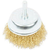 Щетка для дрели чашка 75 мм, со шпилькой, латунированная проволока d=0.3мм, 4500 об/мин ARNEZI, арт. R8041175