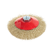 Щетка для УШМ конусная 125 мм, посадка M14, латунированная проволока d=0.3мм, 8500 об/мин ARNEZI, арт. R8044125