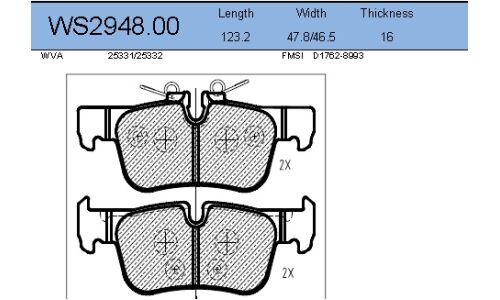 Колодки тормозные дисковые Jeenice, комплект на ось (4 шт), арт. WS2948.00