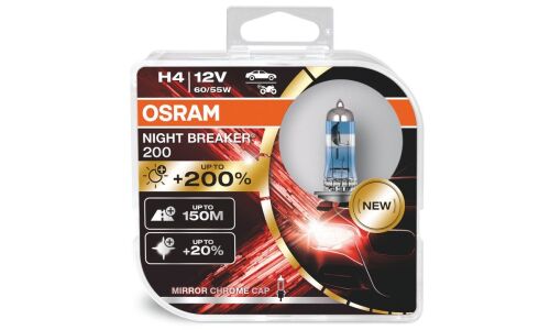 Лампа галогенная Osram Night Breaker H4 (P43t, T16), 12В, 60/55Вт, 3900К, комплект 2 шт, арт. 64193NB200-HCB