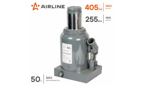 Домкрат гидравлический бутылочный Airline, 50000кг, подъём 255–405мм, арт. AJ-B-50S
