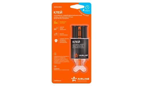 Клей эпоксидный Airline Epoxy AB Glue Transparent, мнногоцелевой, двухкомпонентный, прозрачный, шприц 2x3мл, арт. ADGC004