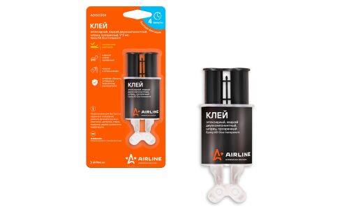 Клей эпоксидный Airline Epoxy AB Glue Transparent, мнногоцелевой, двухкомпонентный, прозрачный, шприц 2x3мл, арт. ADGC004
