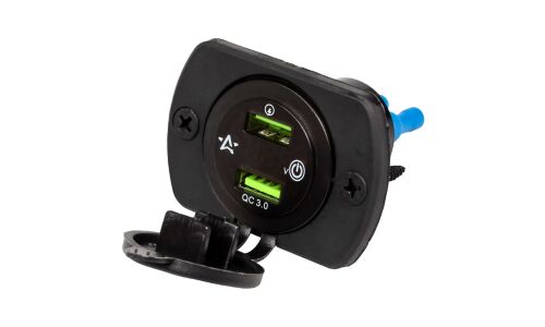 Розетка встраиваемая Airline, 12/24В, 2xUSB QC (6.5В/3А, 9В/2А, 12В/1.5А), с вольтметром и функцией быстрой зарядки Quick Charge 3.0, арт. AEBJ202