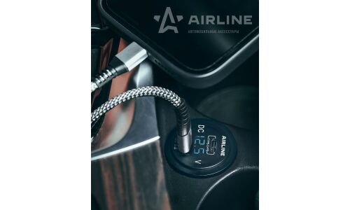Розетка встраиваемая Airline, 12/24В, 1xUSB (5В/3А, 9В/2А, 12В/1.5А), 1xUSB Type-C (3.6-6.5В/3А, 6.5-9В/2А, 9-12В/1.5А), 33Вт, с функциями Power Delivery и Quick Charge 3.0, арт. AEBJ200