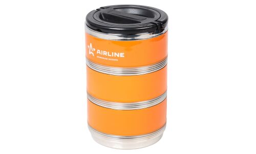 Термос ланч-бокс для еды Airline, нержавеющая сталь, 3 контейнера, 2.1л, с ручкой, оранжевый, арт. IT-T-03