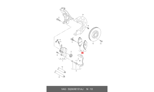 Колодки тормозные дисковые VAG, передние, комплект на ось (4 шт), арт. 5Q0698151AJ