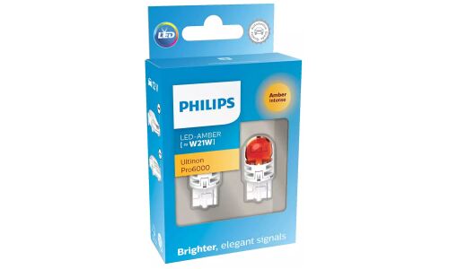 Лампа светодиодная Philips Ultinon Pro6000 W21W (WX3x16d, T20), 12В, 2.3Вт (соответствует 21Вт), оранжевая, комплект 2 шт, арт. 11065AU60X2