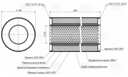 Стронгер Trialli, Ø100/60, длина 290мм, нержавеющая сталь, арт. ESM 10029060p