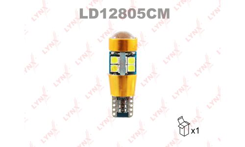 Лампа светодиодная LYNXauto W5W (W2.1x9.5d, T10), 12В, 5Вт, 6200К, 1 шт, арт. LD12805CM