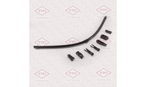 Щётка стеклоочистителя Tatsumi Flat 700мм (28") бескаркасная, всесезонная, со спойлером, для леворульных авто, 7 переходников, 1 шт, арт. TFH1070