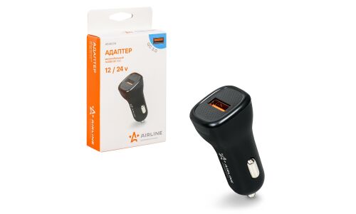 Зарядное устройство в прикуриватель Airline, 12/24В, 1хUSB (5В/3А, 9В/2А, 12В/1.5А), с функцией быстрой зарядки Quick Charge 3.0, арт. AEAK014