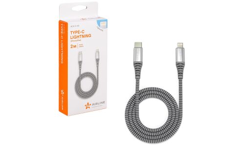 Кабель для мобильных устройств Airline, с USB Type-C на Lightning, 2м, серый, нейлоновый, поддержка Power Delivery, арт. ACH-C-40