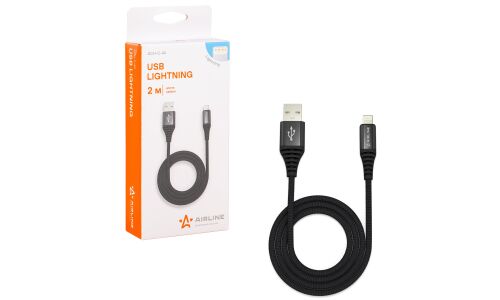 Кабель для мобильных устройств Airline, с USB на Lightning, 2м, черный, нейлоновый, арт. ACH-C-44