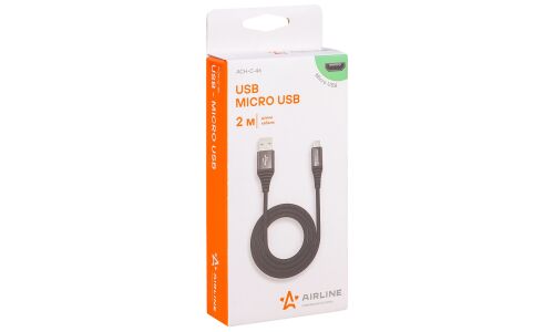 Кабель для мобильных устройств Airline, с USB на MicroUSB, 2м, чёрный, нейлоновый, арт. ACH-C-46