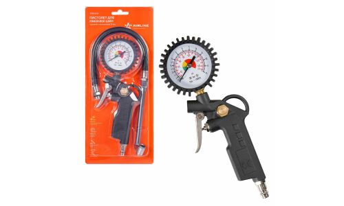 Пистолет для накачки шин Airline, с аналоговым манометром до 12атм, штуцер 1/4", шланг 40см, арт. ATBU004