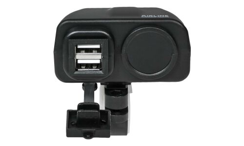 Розетка встраиваемая Airline, для мотоциклов, 12В, 2xUSB (5В, 2.1А), 180Вт, с предохранителем, с вольтметром и термометром, арт. AEBJ209