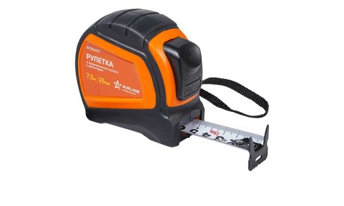 Рулетка в прорезиненном корпусе с фиксатором 7,5м х 25мм AIRLINE, арт. ATBQ017