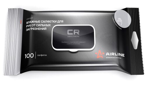 Салфетки влажные Airline PRO, для рук, от сильных загрязнений, пакет с клапаном 100 шт, арт. ANHS07