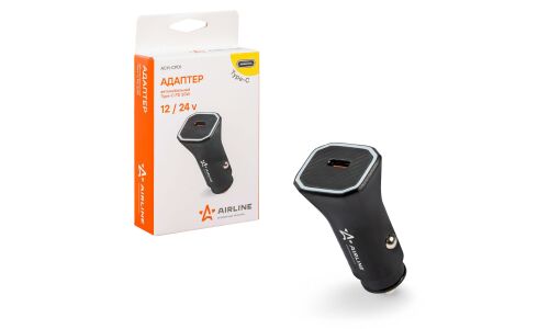 Зарядное устройство в прикуриватель Airline, 12/24В, 1xUSB Type-C PD (5В/3А, 9В/2А, 12В/1.25А), 20Вт, с функцией быстрой зарядки Power Delivery, арт. ACH-CPD1