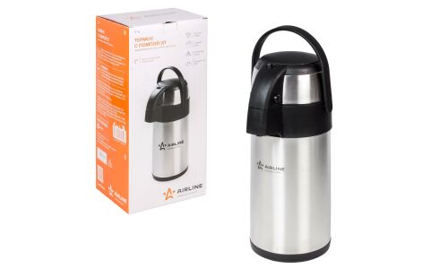 Термос Airline, с помпой, нержавеющая сталь, 3л, цвет металлик, арт. IT-16