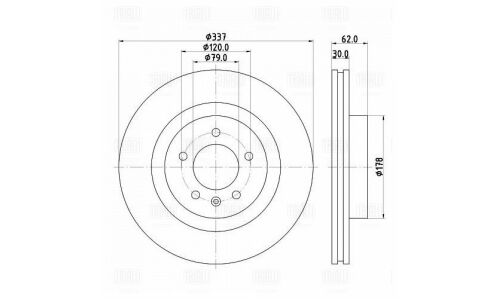Диск тормозной Trialli, передний, правый/левый, для Land Rover Discovery, 1 шт, арт. DF 130105