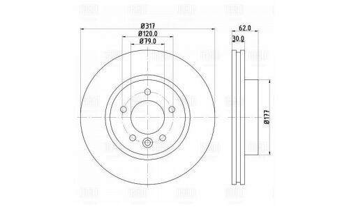 Диск тормозной Trialli, передний, правый/левый, для Land Rover Discovery, 1 шт, арт. DF 130106