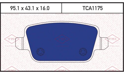 Колодки тормозные дисковые Tatsumi, задние, комплект на ось (4 шт), арт. TCA1175
