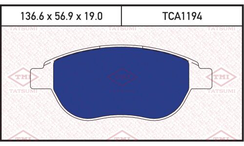 Колодки тормозные дисковые Tatsumi, передние, комплект на ось (4 шт), арт. TCA1194