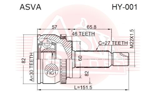 ШРУС Asva, передний, наружный, 30x60x27мм, для Hyundai Elantra, арт. HY-001