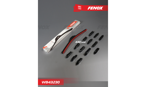 Щётка стеклоочистителя Fenox 430мм (17") бескаркасная, всесезонная, со спойлером, 14 переходников, 1 шт, арт. WB43230