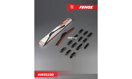 Щётка стеклоочистителя Fenox 350мм (14") бескаркасная, всесезонная, со спойлером, 14 переходников, 1 шт, арт. WB35230