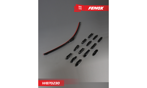 Щётка стеклоочистителя Fenox 700мм (28") бескаркасная, всесезонная, со спойлером, 14 переходников, 1 шт, арт. WB70230
