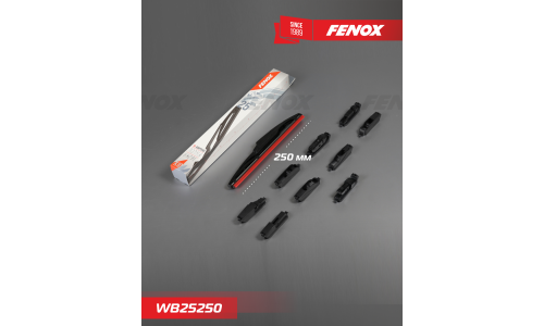 Щётка стеклоочистителя Fenox 250мм (10") каркасная, всесезонная, 10 переходников, 1 шт, арт. WB25250