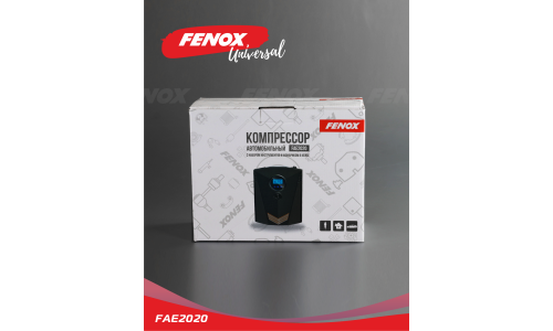 Компрессор автомобильный Fenox, 12В, 5А, 20л/мин, 10атм, с фонариком и инструментами (отвёртки, плоскогубцы, набор для ремонта шин), кейс, арт. FAE2020