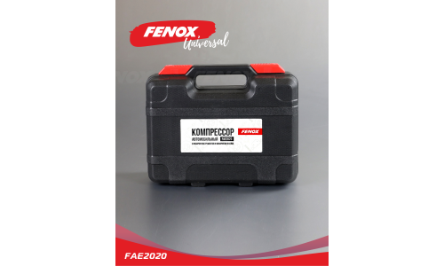 Компрессор автомобильный Fenox, 12В, 5А, 20л/мин, 10атм, с фонариком и инструментами (отвёртки, плоскогубцы, набор для ремонта шин), кейс, арт. FAE2020