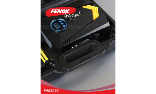 Компрессор автомобильный Fenox, 12В, 5А, 20л/мин, 10атм, с фонариком и инструментами (отвёртки, плоскогубцы, набор для ремонта шин), кейс, арт. FAE2020